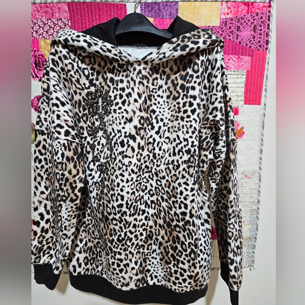 Elie Tahari Leopard Print Hoodie